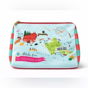 Spartina 449 Hawaiian Islands Map Zip Cosmetic Pouch Travel Bag Carry All Case